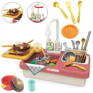 Zabawy w naśladowanie dorosłych - 2 x DUŻY ZLEWOZMYWAK ELEKTRYCZNY Z KUCHNIĄ KRAN WODA ZLEW 31 ELEMENTÓW MATA - miniaturka - grafika 1