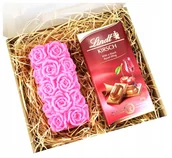 Świece - Prezent dla mamy piękna świeca róża 15 cm różowa + pyszna markowa czekolada - miniaturka - grafika 1