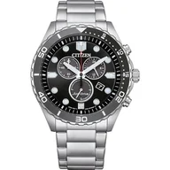 Zegarki męskie - Citizen Męski chronograf Eco-Drive z paskiem ze stali nierdzewnej AT2568-82E, Srebrny, bransoletka - miniaturka - grafika 1