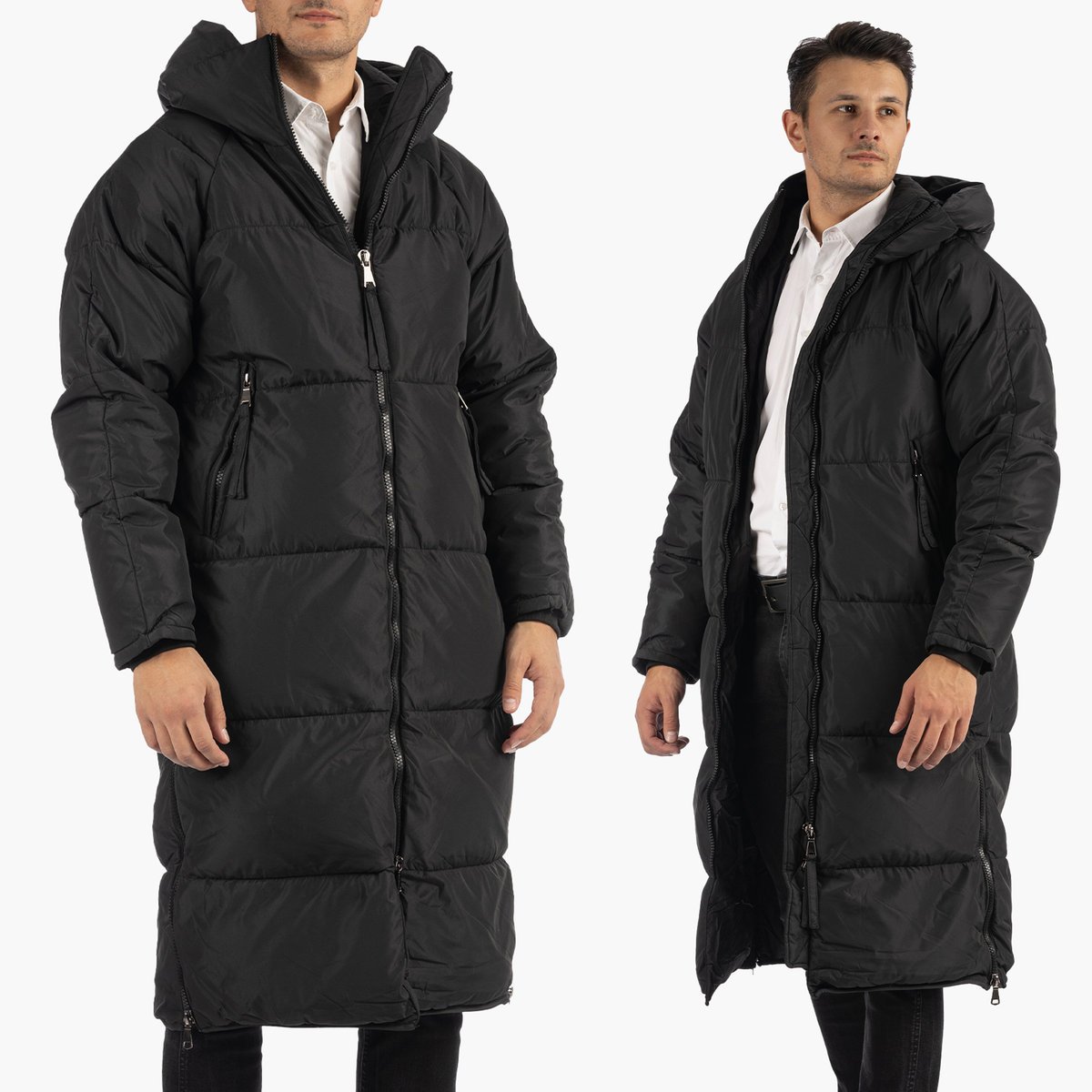 Kurtka Męska Zimowa Puchowa Długa Klasyczna Z Kapturem Czarna FD8156-1 XL Czarny