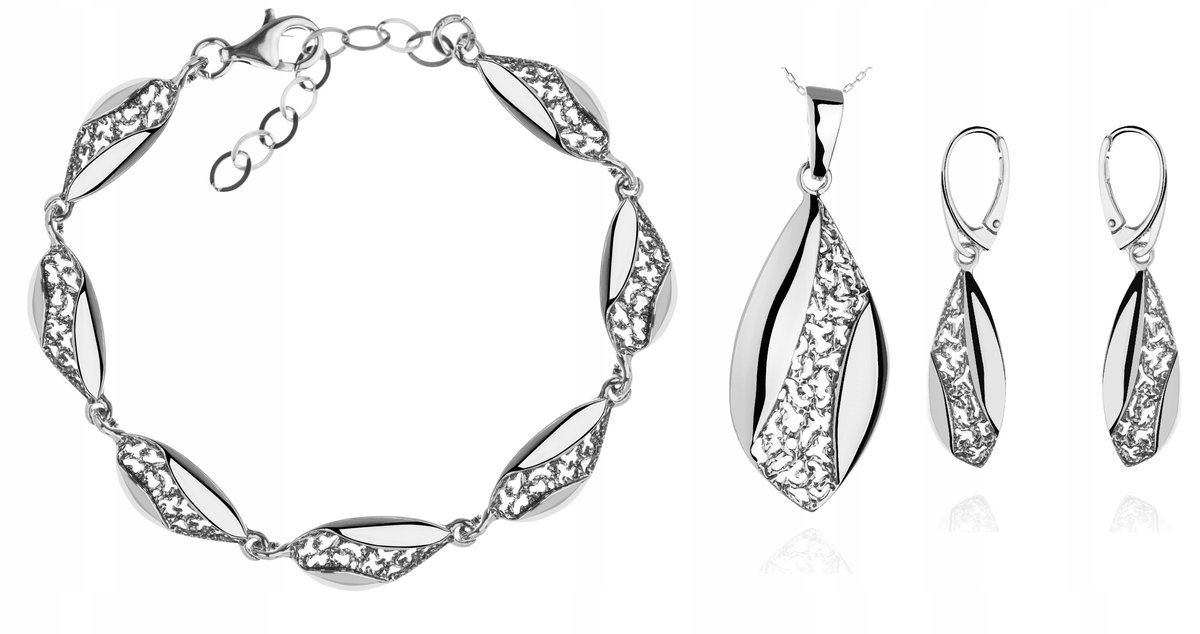 Komplet Eleganckiej Ażurowej Biżuterii Ze Srebra