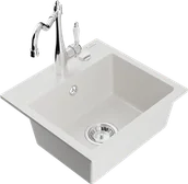 Zlewozmywaki z baterią - Mexen Milo zlewozmywak granitowy 1-komorowy z baterią kuchenną Carla, biały - 6505-20-670700-00 - miniaturka - grafika 1