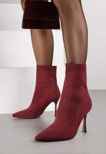 Bordowe Botki Vices na Szpilce ze Skarpetową Cholewką Nalumela - Botki damskie - miniaturka - grafika 1