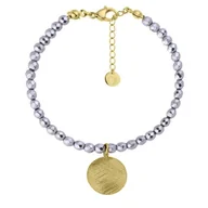 Bransoletki - Bransoletka srebrny hematyt ze złotym medalionem - Manoki - miniaturka - grafika 1