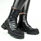 Botki damskie - S.Barski HY42-982 Botki damskie workery ocieplane czarne - miniaturka - grafika 1