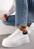 Sneakersy damskie - Biało-Czarne Sneakersy na Platformie przed Kostkę Ocania - miniaturka - grafika 1