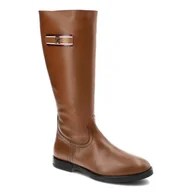 Kozaki damskie - Brązowe Kozaki Damskie Tommy Hilfiger Eleganckie Skórzane Buty - miniaturka - grafika 1