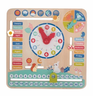 Drewniany zegar edukacyjny z puzzlami - Kolorowe dni i miesiące - Zabawki interaktywne dla dzieci - miniaturka - grafika 1