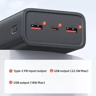 USAMS Powerbank PB68 30000mAh 65W QC3.0+PD Fast Charge + kabel USB-C/USB-C 100W czarny/black ATXLOGTC01 (US-CD185) - Powerbanki - miniaturka - grafika 8