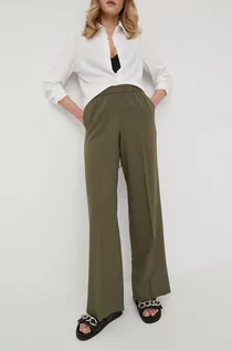 Spodnie damskie - BOSS spodnie damskie kolor zielony szerokie high waist - - grafika 1