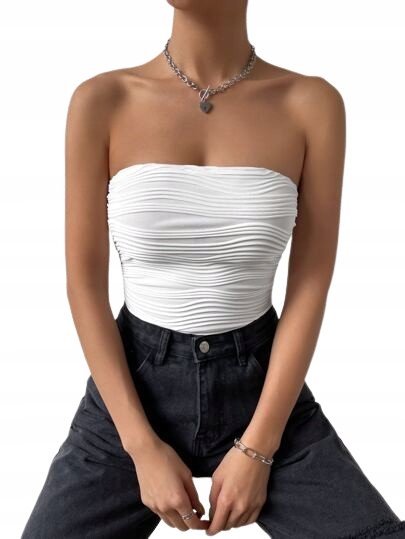 SHEIN TOP DOPASOWANY ECRU Z MARSZCZENIAMI 36 V7O