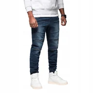 Spodnie męskie - Męskie joggery spodnie jeansowe modne ciemnoniebieskie OM-PADJ-0243 V1 M - miniaturka - grafika 1