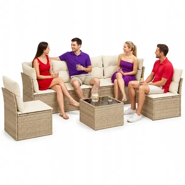 Zestaw mebli ogrodowych modułowych beżowy rattan PE 62 x 62 x 69 cm
