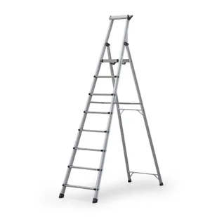 Schody aluminiowe jednostronne z półką, 1x8 stopni, wysokość 1,93 m - Pozostałe wyposażenie warsztatu - miniaturka - grafika 1