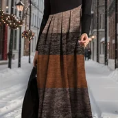 Sukienki - TEMU Jesień/ Modna Sukienka Damska w Stylu Commuter z Kolorowym Nadrukiem na Wyjścia, Elegancka Długa Sukienka z Długim Rękawem dla Kobiet do Biura - miniaturka - grafika 1