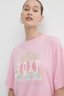 Koszulki sportowe damskie - Roxy t-shirt bawełniany damski kolor różowy ERJZT05692 - grafika 1