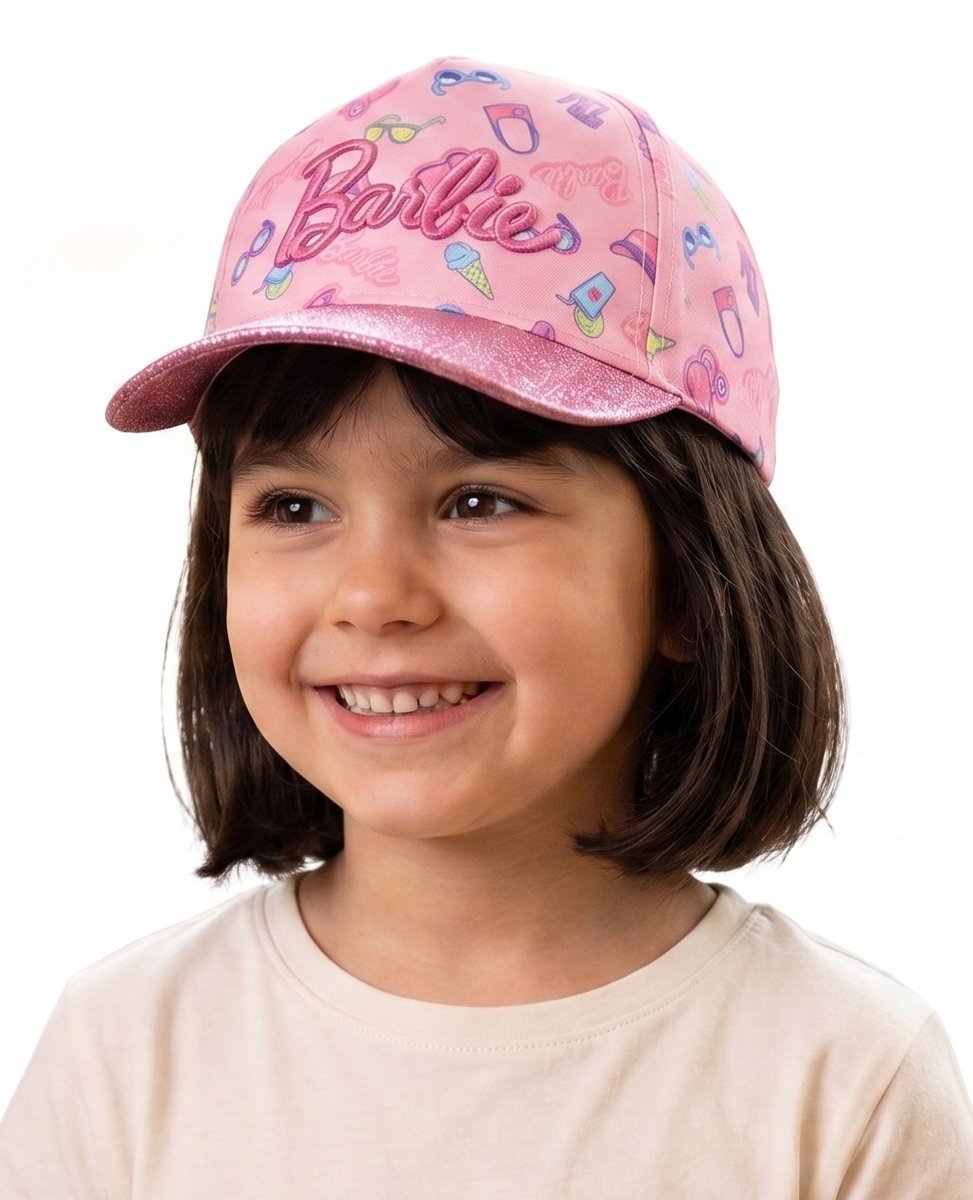 Różowa czapka z daszkiem dziewczęca Barbie Mattel brokatowa, rozmiar 52 cm