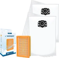 Filtry do odkurzaczy - Wessper 10 włókninowych worków filtracyjnych + 1 płaski filtr plisowany odpowiedni do odkurzaczy Kärcher WD 4, WD 5 i WD 6 typu KA 33 wraz z filtrem 2.863-005.0 zamiennik - miniaturka - grafika 1