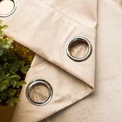 Zasłony - Gotowa zasłona welwetowa na przelotkach, ze złotym nadrukiem w kolorze jasnobeżowym, Eleonora, rozmiar: 140x250 cm - miniaturka - grafika 1