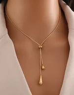 Naszyjniki - Elegancki Złoty Naszyjnik Typu Y-Lariat z Kaskadowymi Łezkami N-21 - miniaturka - grafika 1
