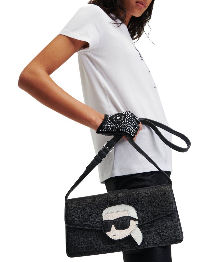 Torebka damska KARL LAGERFELD skórzana kopertówka na ramię czarna listonoszka