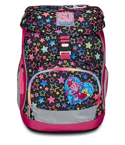 SJ Gang Plecak szkolny Updown Soft, różowy, kolorowa Panda, jednokomorowy z regulowanym paskiem w talii, boczna kieszeń na zamek błyskawiczny, siatkowa kieszeń na butelkę, plecak do szkoły