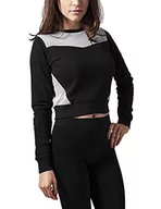 Bluzy damskie - Urban Classics Bluza damska z kapturem Cropped Mesh Terry Crew, różnokolorowy (blk/wht 50), M - miniaturka - grafika 1