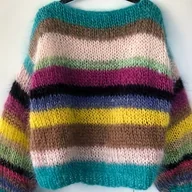 Swetry damskie - TEMU Damski Sweter w Paski w Kolorze Turkusowym i Wielokolorowym - Oversize z Okrągłym Dekoltem, Ciepły na Zimę, Miękkie Pastelowe Odcienie - miniaturka - grafika 1