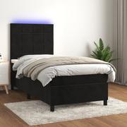 Łóżka - Lumarko Łóżko kontynentalne z materacem i LED, czarny aksamit 100x200cm - miniaturka - grafika 1