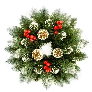 Wianek diamentowy duży z jarzębiną i szyszkami 39 cm - Ozdoby bożonarodzeniowe - miniaturka - grafika 1