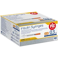 Glukometry i akcesoria dla diabetyków - Pic Solution Insulin Syringes, strzykawka insulinowa 0,3 ml z igłą 31G (0,25 mm) x 8 mm, 100 sztuk - miniaturka - grafika 1