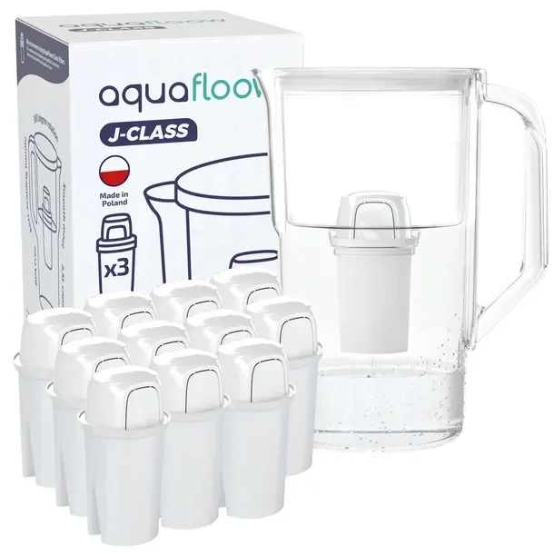 Dzbanek filtrujący plastikowy AquaFloow J-CLASS 2,5l biały + 12x filtr