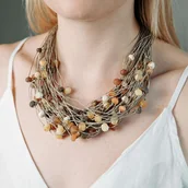 Naszyjniki - Naszyjnik bursztynowy w sylu boho, naszyjnik lniany, bursztyn bałtycki - miniaturka - grafika 1