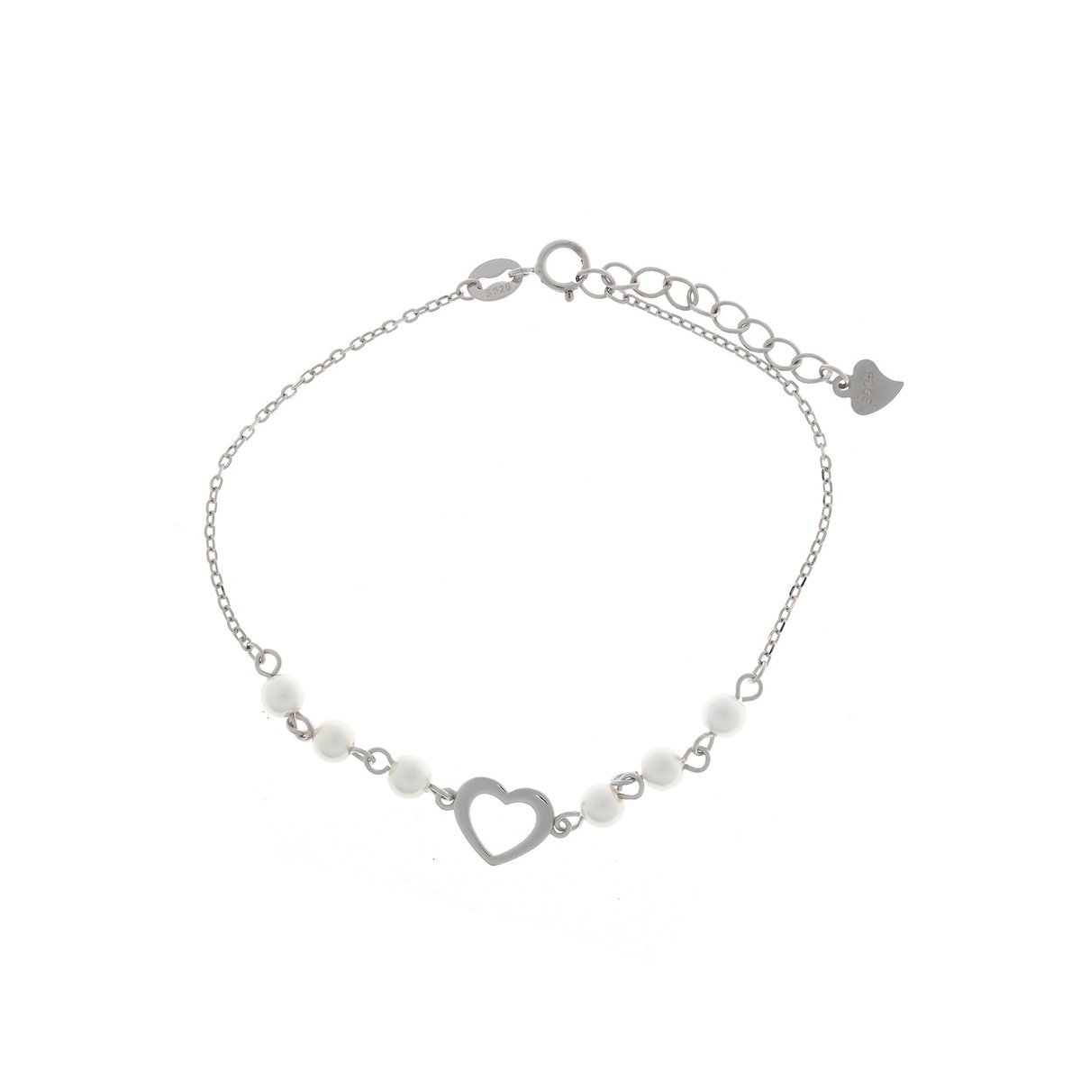 Srebrna bransoletka 925 Serce Perły