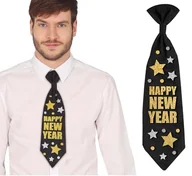 Krawaty i muchy męskie - FIESTAS GUIRCA Czarny krawat z okazji Nowego Roku (38 cm) - Rekwizyt do kostiumu na imprezę sylwestrową i bożonarodzeniową - idealny dla dorosłych mężczyzn na uroczystości i wydarzenia - czarny - miniaturka - grafika 1