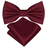 Krawaty i muchy męskie - Zestaw mucha + poszetka - bordowy GŁADKIE - miniaturka - grafika 1