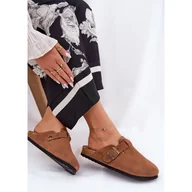 Klapki i japonki damskie - Zamszowe Klapki Chodaki Damskie Z Klamrą Big Star RR274A387 Brązowe - miniaturka - grafika 1