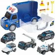 Zabawki zdalnie sterowane - 2 x CIĘŻARÓWKA POLICYJNA WALIZKA ŚWIATŁO DŹWIĘK MATADI RADIOWÓZ + 6 AUTEK - miniaturka - grafika 1