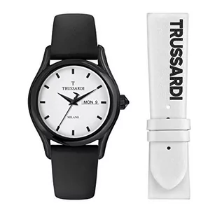 Paski - Trussardi Męski analogowy zegarek kwarcowy ze skórzanym paskiem R2451127012, czarny, pasek - grafika 1