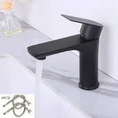 Baterie umywalkowe - Bateria łazienkowa, pasująca do baterii umywalkowej, ze stali nierdzewnej, ciepła i zimna, w kolorze czarnym, z 60 cm rurą doprowadzającą wodę. - miniaturka - grafika 1