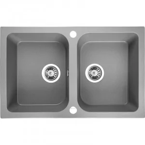 Laveo SBC 520T Zlewozmywak granitowy2 komoryWymiary 480x760x184 mm Wymiar szafki 800 mmWyko$760czenie szareW zestawie z syfonem Space Saving i korkiem automatycznym - Zlewozmywaki - miniaturka - grafika 1