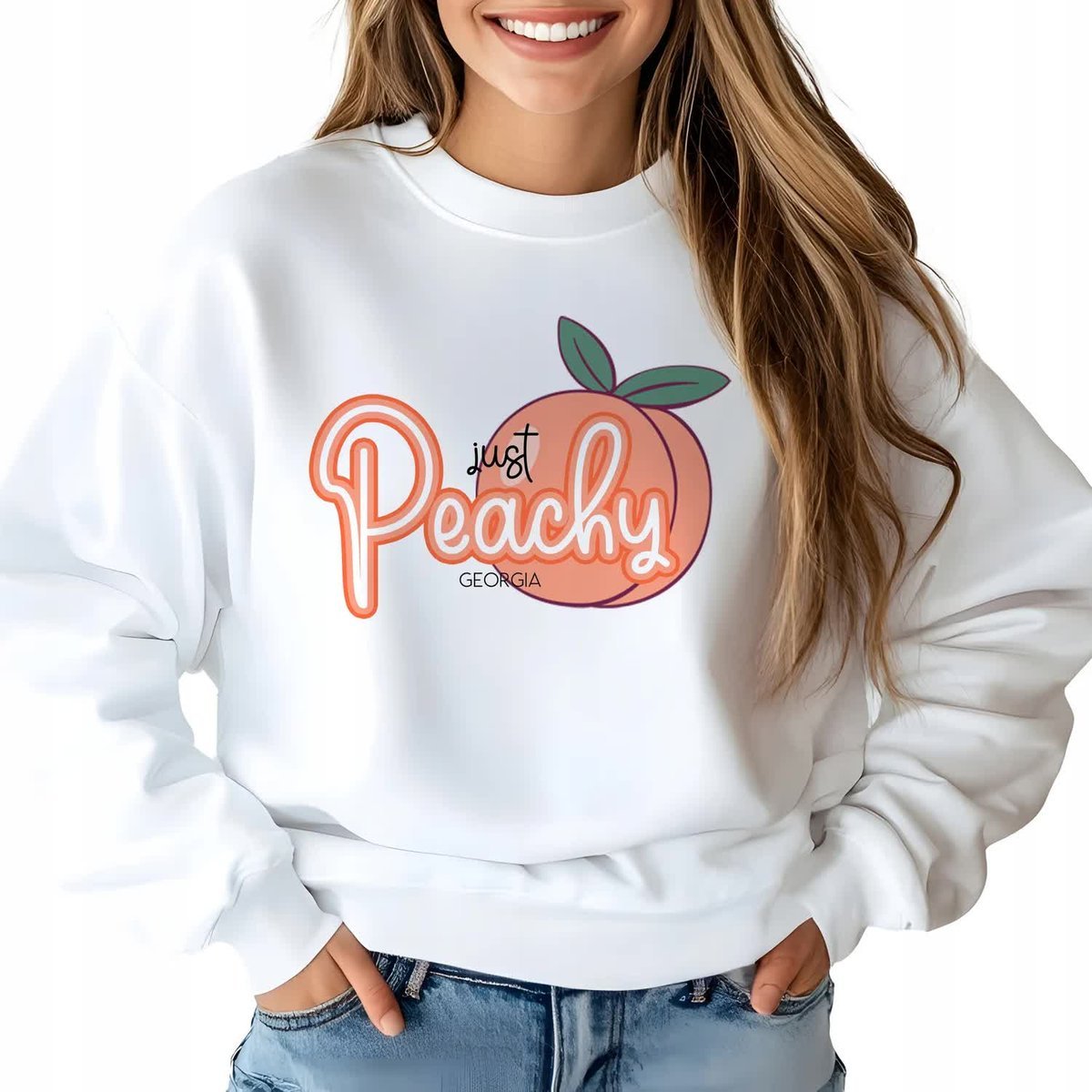 Bluza Damska Biała PEACHY GEORGIA Brzoskwinie Stylowe Wzory Rozmiar S