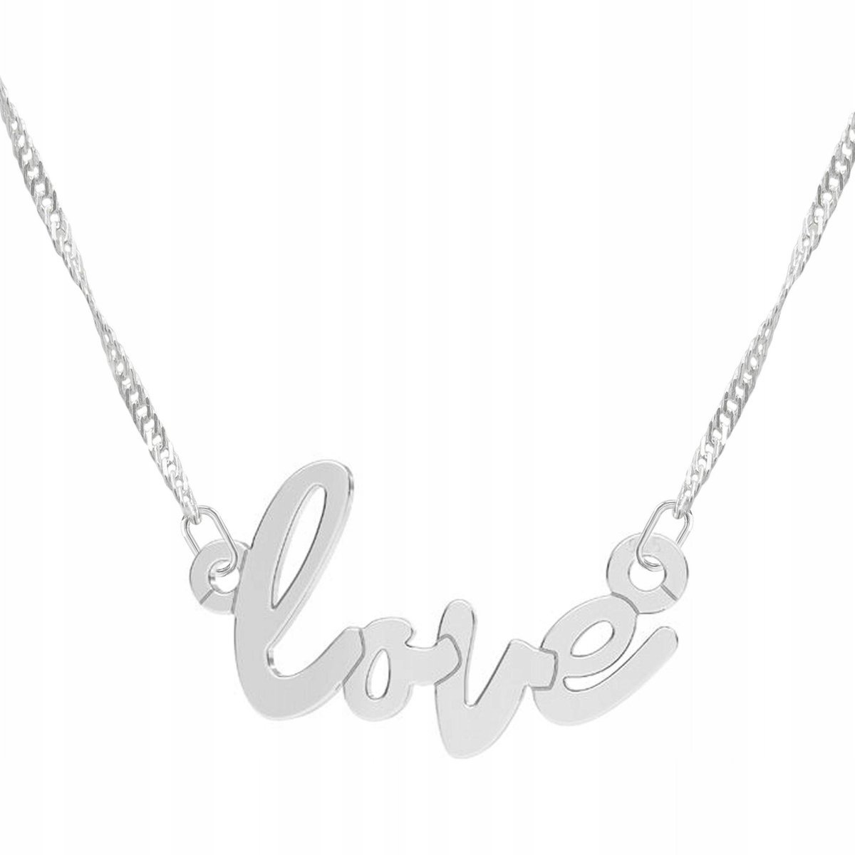 Naszyjnik Srebrny z Napisem Love Napis Kocham Cię Miłość Serce SREBRO 925