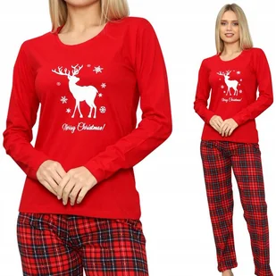 ŚWIĄTECZNA PIŻAMA BAWEŁNIANA DAMSKA DŁUGI RĘKAW wygodna Kratka Kieszenie M - Piżamy damskie - miniaturka - grafika 1