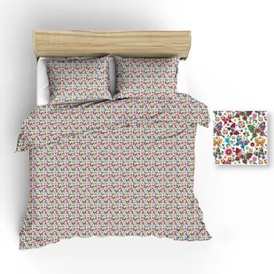 Pościel 90x120 1230E biała motylki kwiatki gwiazdki kolorowe - Pościel dla dzieci - miniaturka - grafika 1