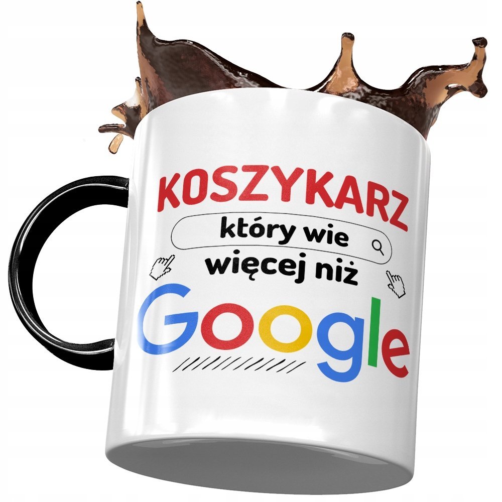 Kubek Czarny Dla Koszykarza Wie Więcej niż Google z Nadrukiem ze Zdjęciem + Opakowanie na prezent (wzór 03)
