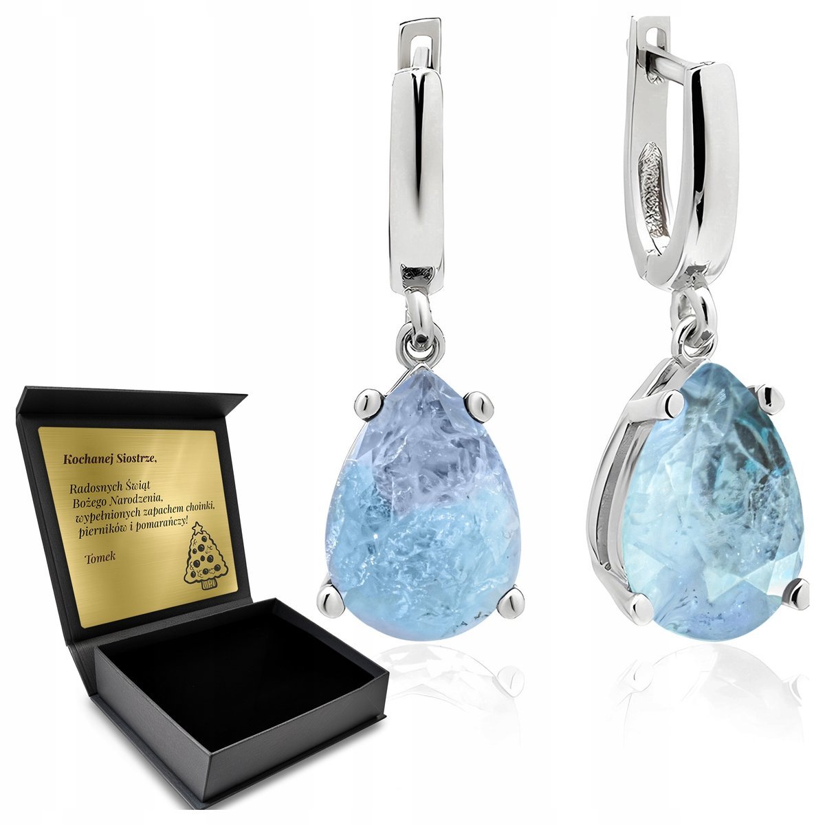 Kolczyki Srebrne Z Niebieskim Turmalinem Paraiba Piękne Duże Grawer