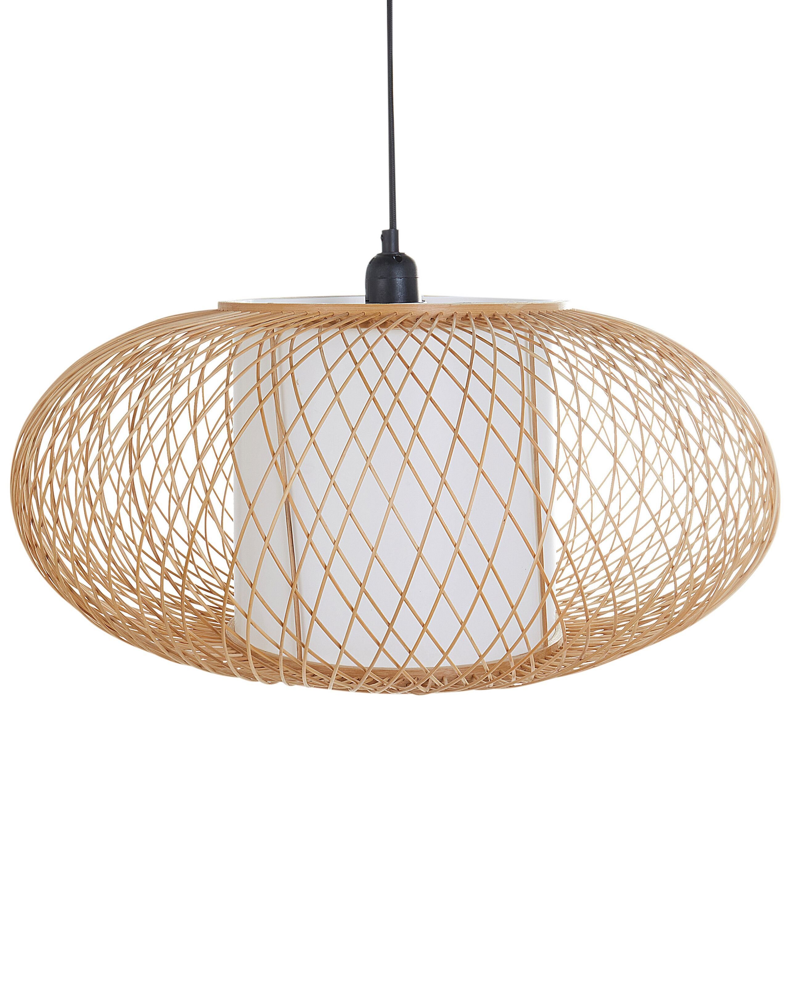 BELIANI Lampa wisząca naturalna bambusowy klosz czarna podstawa żelazna lampa sufitowa boho oświetlenie do salonu jadalni