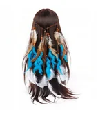 Dodatki do strojów karnawałowych - Opaska Pióropusz Indiański Indianina Indianki Pióra Włosów Boho Niebieska - miniaturka - grafika 1
