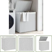Kosze na bieliznę - The Living Store Kosz na pranie z 2 przegrodami Biały 53x35x57 cm Poli rattan - miniaturka - grafika 1